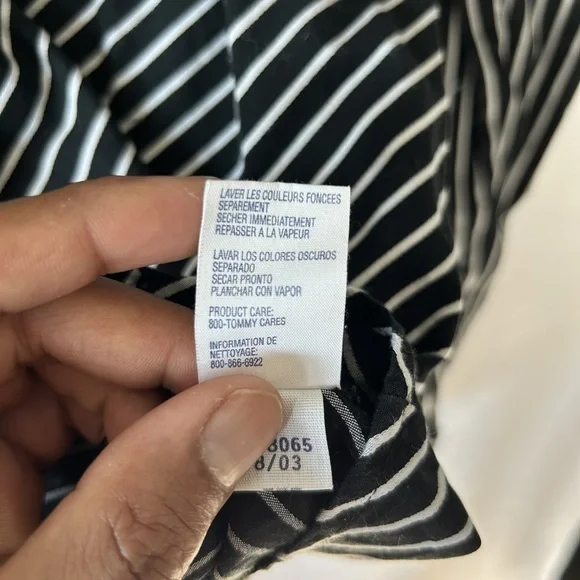 Tommy Hilfiger Women's Button Down Black & White Striped Ruffle Blouse Size 8 - Picture 4 of 11